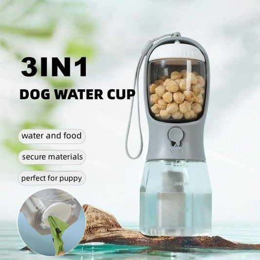 Portable 3-in-1 Pet Travel Cup with Food Storage & Waste Bag Dispenser